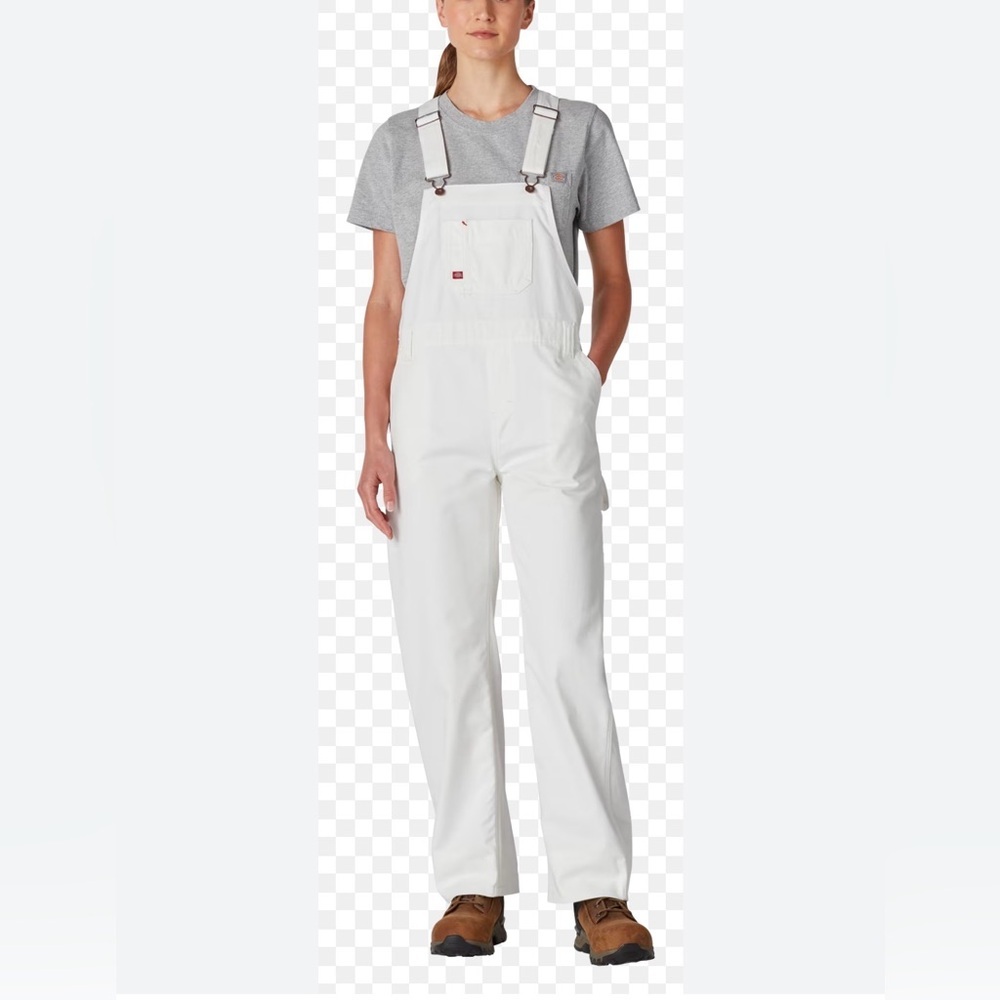 Dickies White Women's Work Overalls with Adjustable Straps